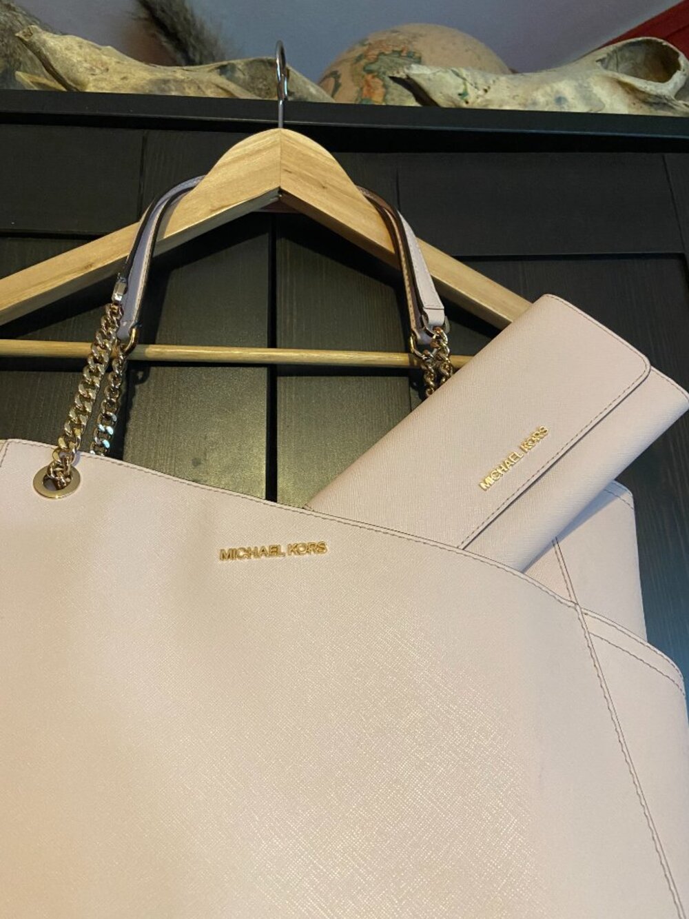 Michael Kors Jet Set Travel Large Chain Shoulder Tote & Wallet Powder Blush Pink - Picture 12 of 14